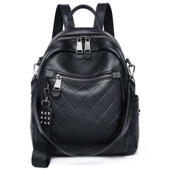 3816 Leather Backpack Purse Black Quilted Real Soft Leather Fashion main image 7